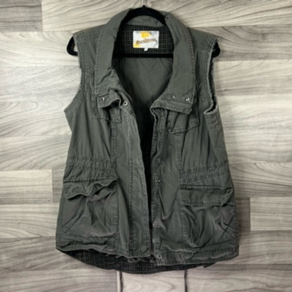Sashimi Vest Womens M Green Pockets Collar Army‎ Gorpcore 90s Cinched Waist